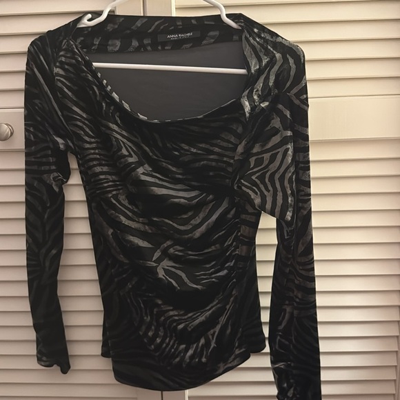 Anna Rachele Italian Designer EUC Velvet Zebra Print Long Sleeve Top Size Small - Picture 4 of 4